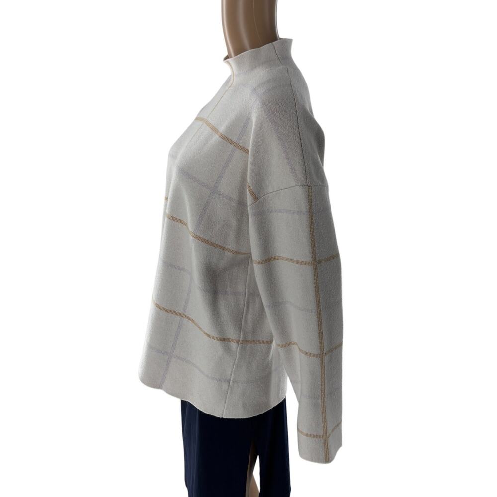 Anthropologie Cream Windowpane Plaid Ivanna Knit Mock Neck Sweater - Picture 7 of 10